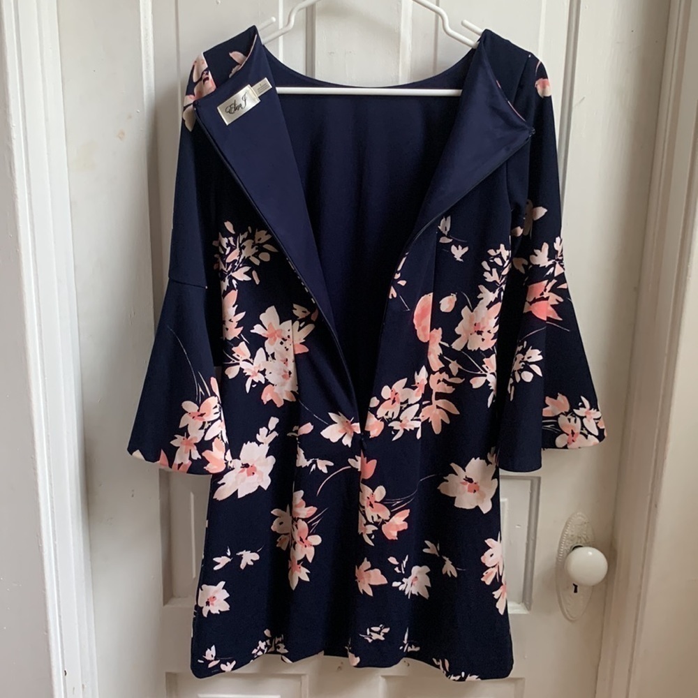 NWT Eliza J Floral Dress Navy & Pink Size 2 Office Business Casual Colorful - Picture 6 of 7